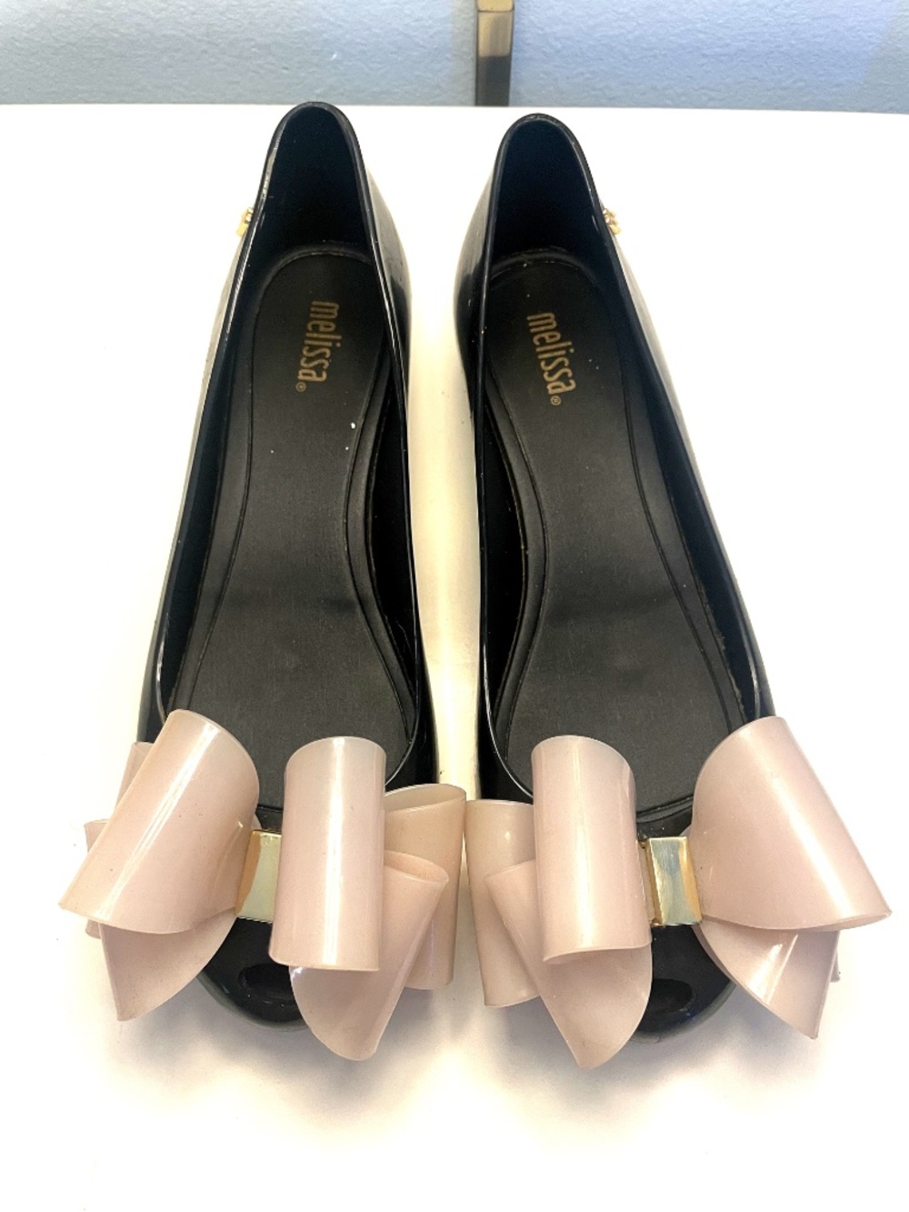 Melissa Ultragirl Sweet Bow Jelly Flat Black Pink Bow Size 8